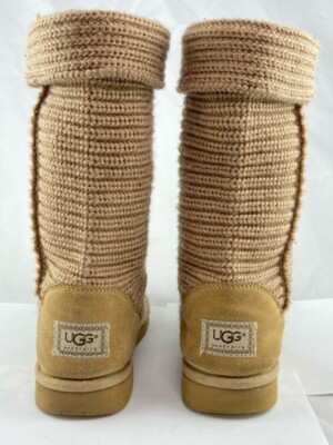 UGG Australia Boots Womens 9 Brown Knit Cardy Crochet Sheepskin