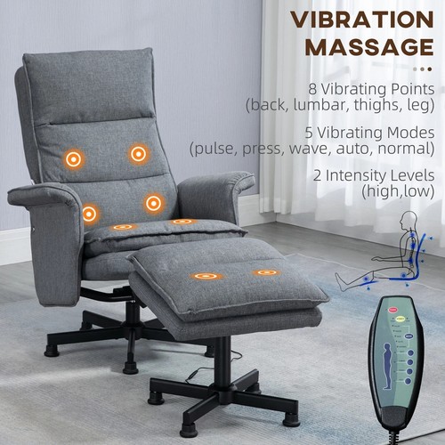 HOMCOM Swivel Recliner Chair w/Footstool Massage Points Remote Control Grey - Picture 7 of 11