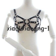 Leather Open Chest Cupless Bra Costume Binding Adjustable Belt Women Harness