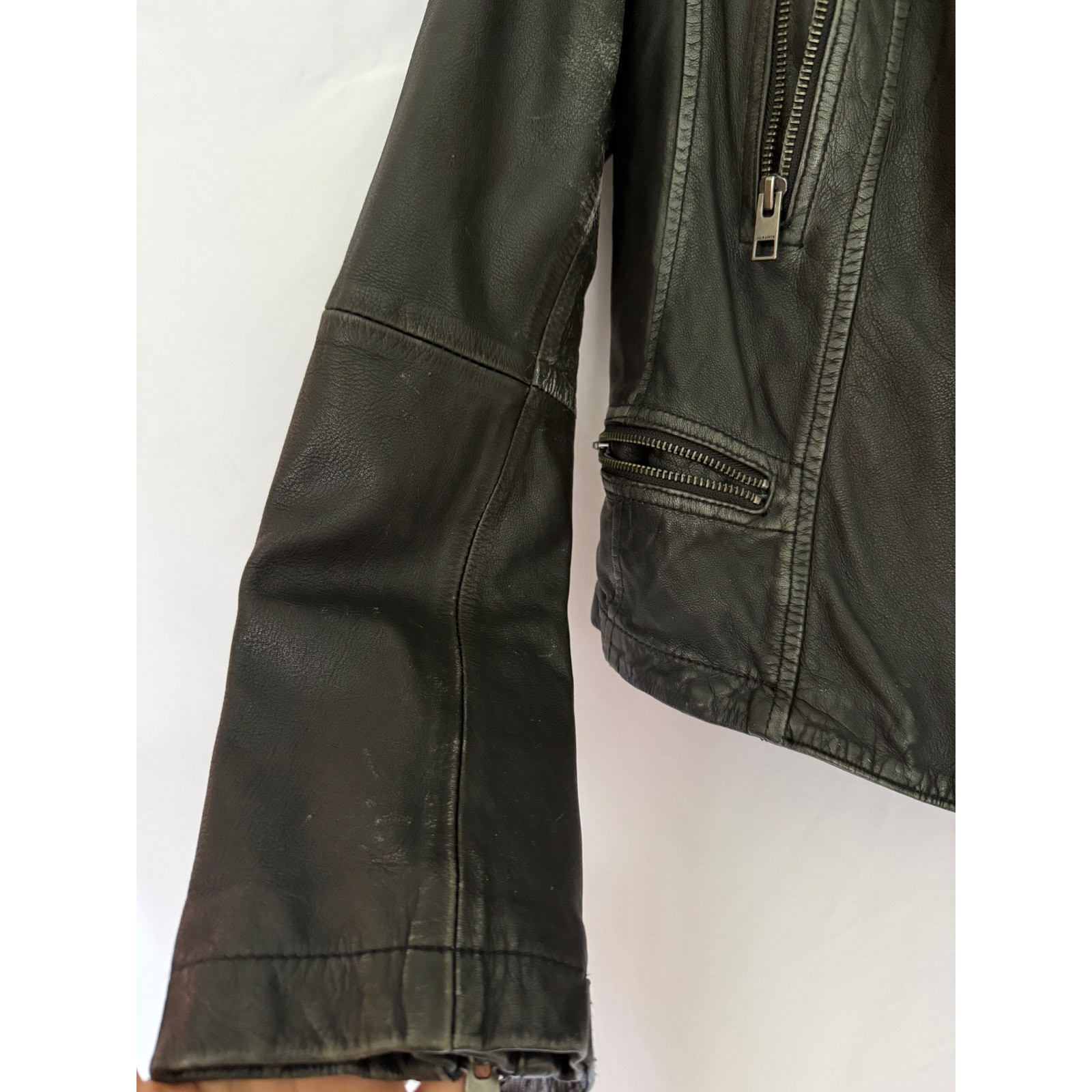 NWOT Allsaints Cargo Distressed Leather Biker Women Jacket US 8 image 7