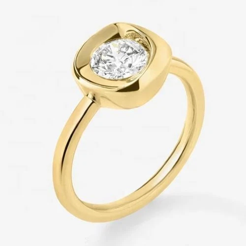0.50CT Round Cut White Moissanite Bezel Setting Women's Ring 10K Yellow Gold FN