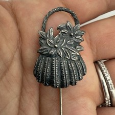 Antique VIntage  Art Nouveau Stick Pin Flower Basket Signed Sterling