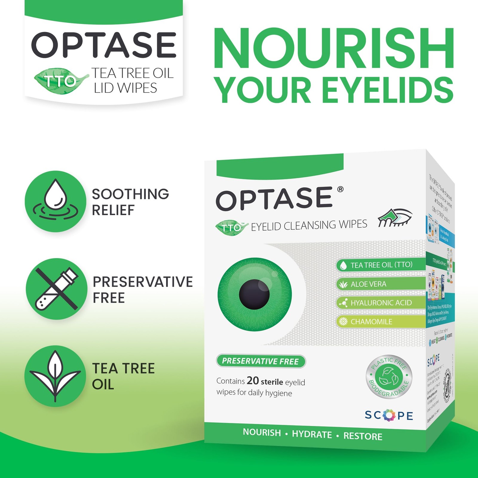 TTO Eyelid Cleansing Wipes, Box of 20 - Individually Wrapped Eyelid Wipes Wit...