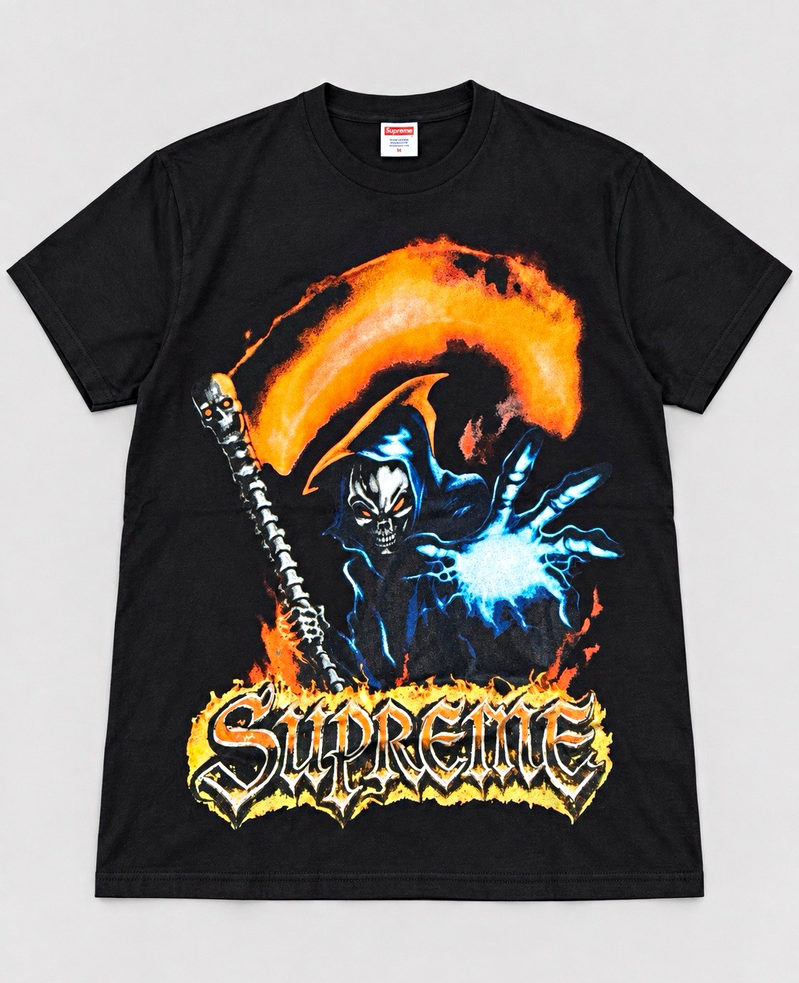 Supreme Black Grim Reaper Logo T-Shirt Size M Crew Neck Preshrunk Cotton
