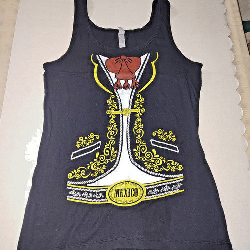 Next Level Mexico Charro Costume Print Tank Top  Graphic Black Ladies  XL