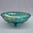 Vintage Indiana Carnival Glass Large Oval Footed Blue Harvest Grape Fruit Bowl