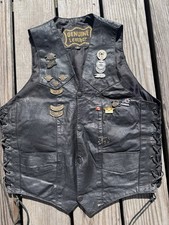 Vintage Harley Davidson HOG Leather Vest Sz S Seminole County FL Pins Patches