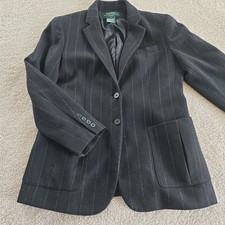 Lauren Ralph Lauren 100 Lambswool Black Pinstripe Blazer 2 Button Classic Sz 6P