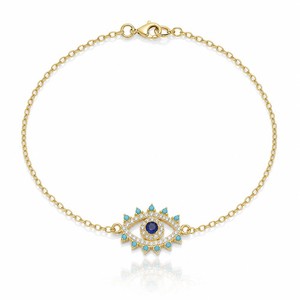 Authentic Sterling Silver Gold-Plated Glass And Glass Crystal Evil Eye Bracelet