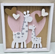 3D Wooden Giraffe Baby Wall Decor Pink Heart Safari Nursery Sign 12" Square GA