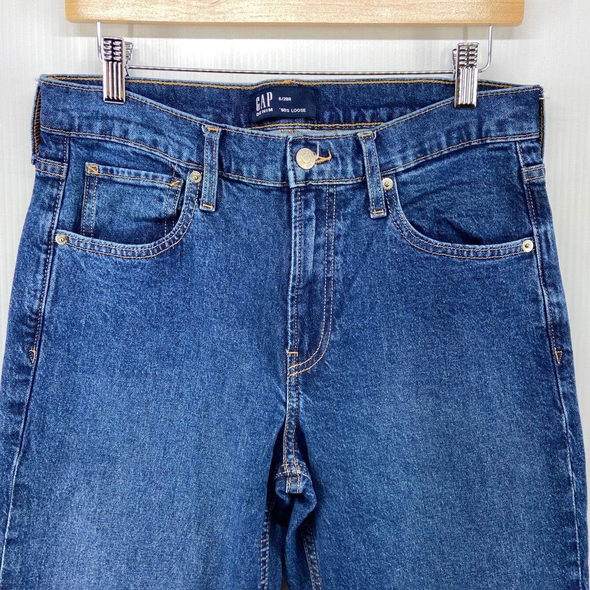 Gap Factory Mid Rise 90s Loose Dark Blue Wash Rinse Denim Jeans Womens 6 28 R View 2