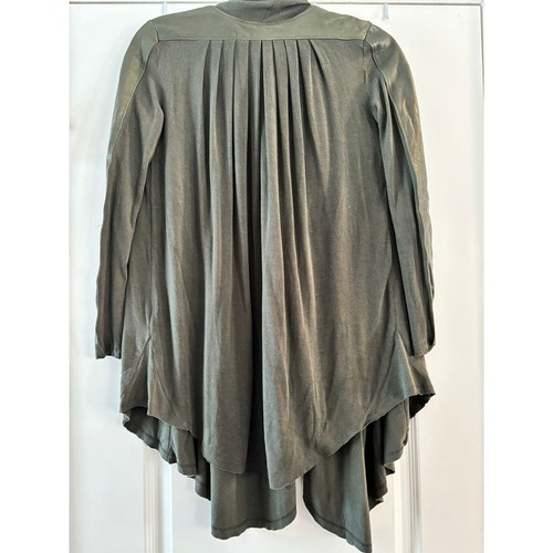 Alice & Olivia Green Open Front Cardigan Leather Tencel Women’s XS Pleated Back - Picture 2 of 7
