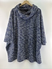 Lane Bryant Poncho Sweater Blue White Cowl Neck Pouch Pocket Pullover Plus 18/20