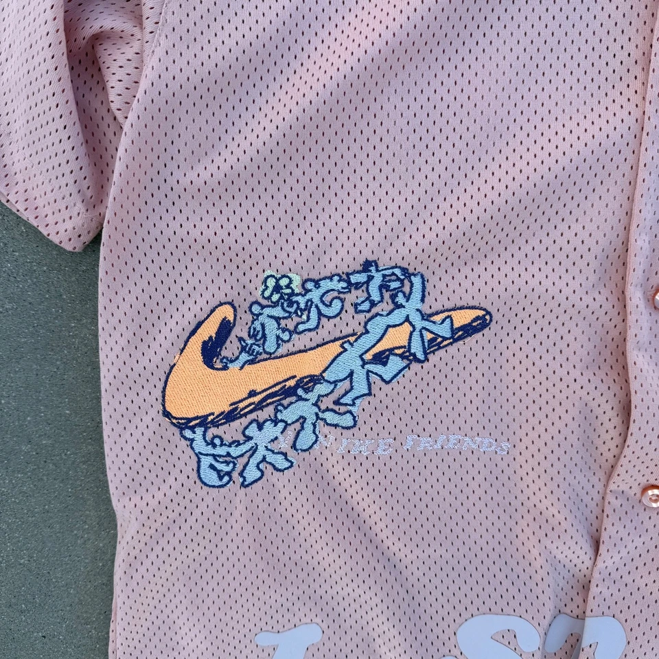 Nike Dri-Fit Button Up Shirt Men’s Large Pink Mesh Just Do It Graphic Swoosh Rar - Image 2 of 4