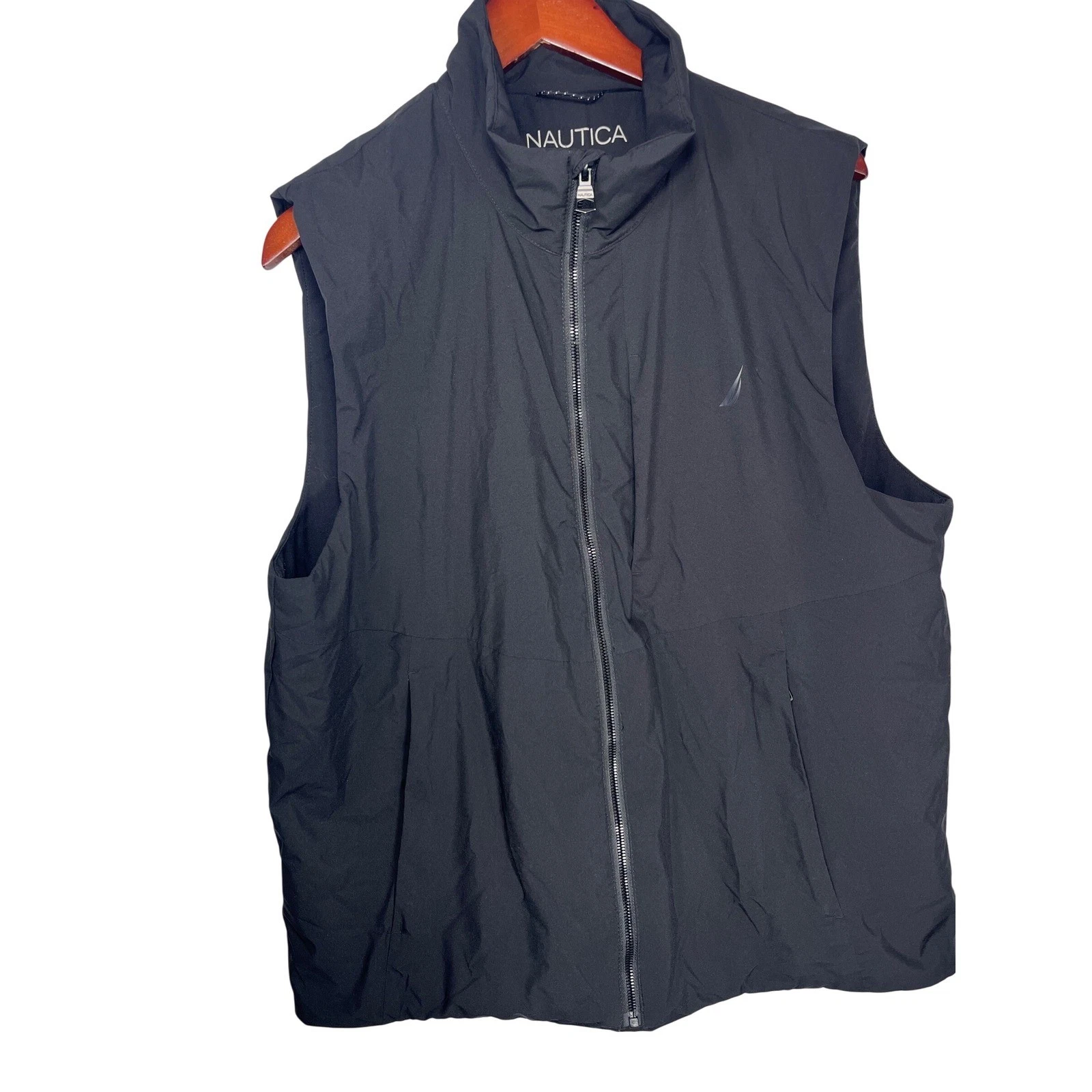 Nautica Vest Mens L Black Water Resistant Active Stretch Zip Up Pockets