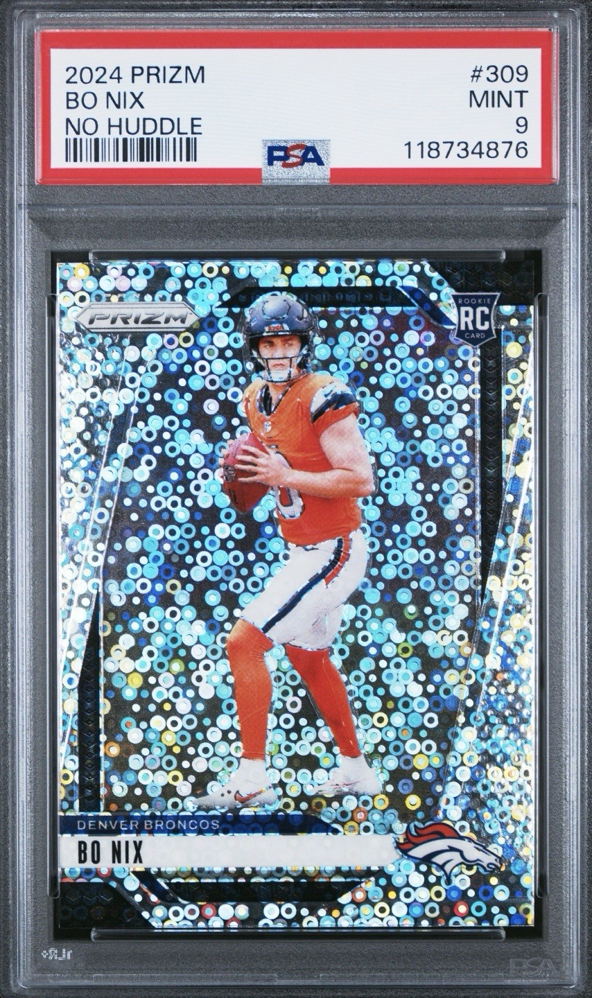 2024 Panini Prizm 🏈🔥No Huddle Bo Nix RC Disco #309 PSA 9 Mint! Broncos!