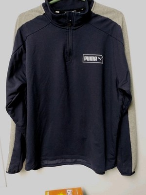 Puma Blue & Gray 1/4 Zip Pullover Mens Large Long Sleeve Sports Fleec Sweater 