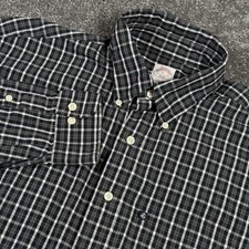 Brooks Brothers 346 Shirt Men  s Large Black Gray Plaid L/S Button Up Down