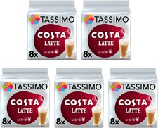 Tassimo Costa Latte Coffee Pods x 8 (Pack of 5, Total 40 Drinks)