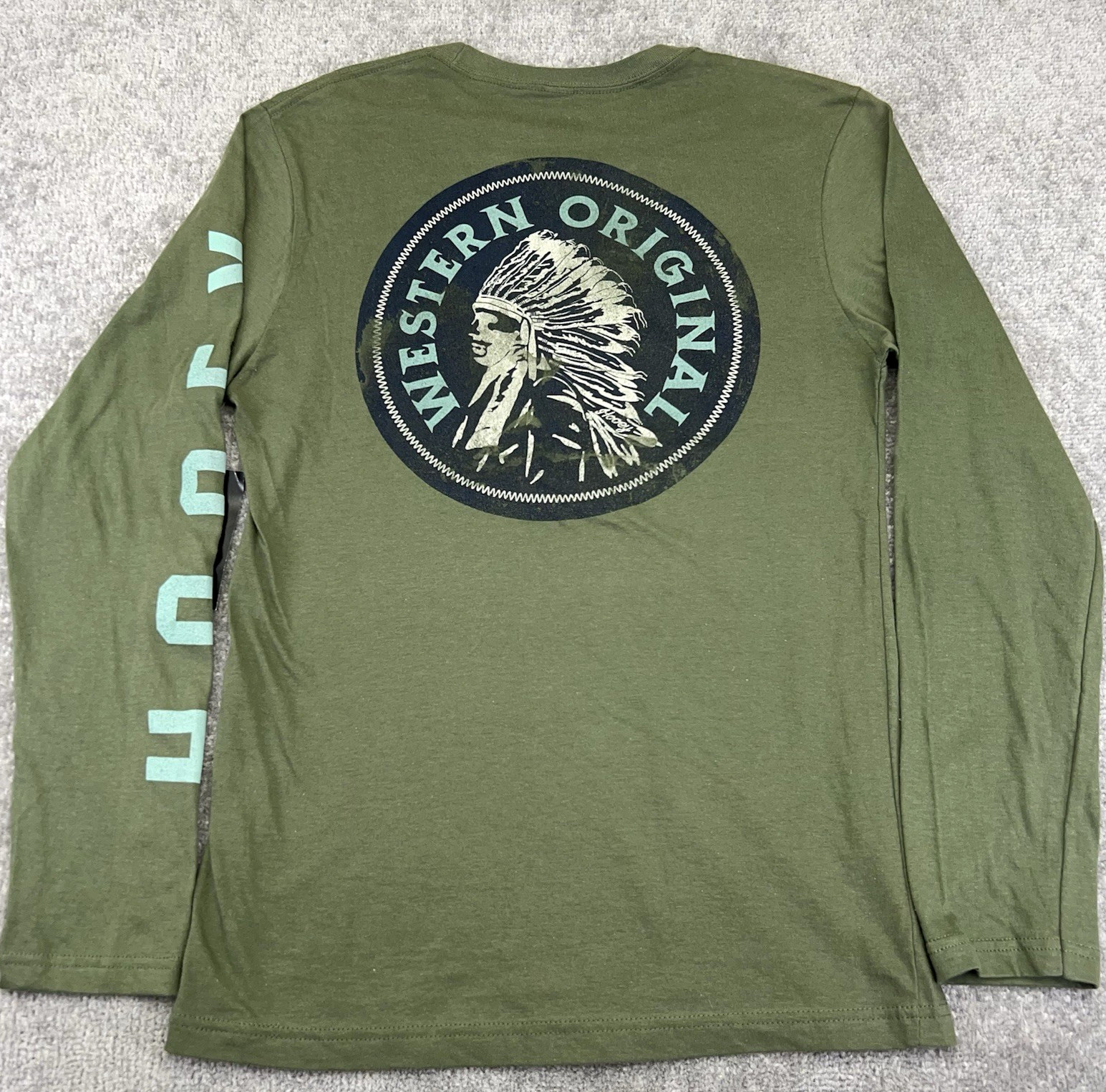 HOOEY Men's T-Shirt Western Original Headdress Graphic Long Sleeve Sz Small NEW