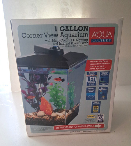 Aqua Culture 1 Gallon Corner View Aquarium w/Lighting & Filter New Open Box
