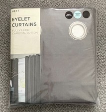 BRAND NEW Next Grey Charcoal Fully Lined Cotton Eyelet Curtains Size 72" x 46"