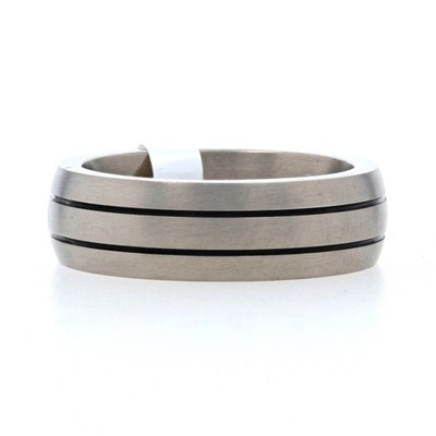 NEW Men's Titanium Wedding Band - Ring 11 Comfort Matte Black Stripes Mon Cheri