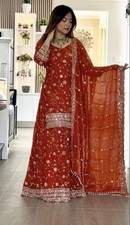 New Designer Pure Silk Orange Top Palazzo With Dupatta For Reception Wear