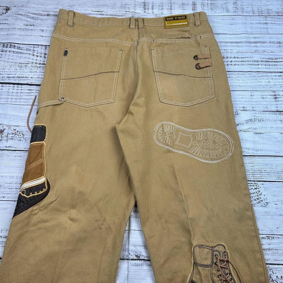Винтажный RAW синие джинсы 42 x 32 встроенный загрузки хип-хоп коричневый Skater джинсы Y2K Timberland - Изображение 4 из 4