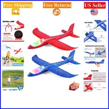 2 Pack LED Light Foam Airplane Toys for Kids, 17.5 inches, Red  Blue