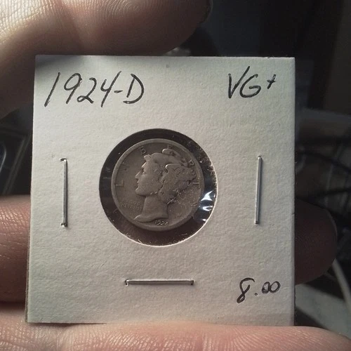 Antique Vintage 1924-D Mercury Dime VG+ Silver 10C Coin Denver Circulated