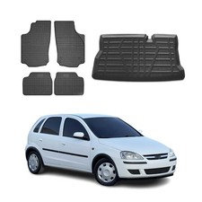 Fußmatten & Kofferraumwanne Set für Opel Corsa C Schrägheck 2000-2006 Gummi 5x