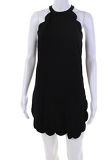 ALC Womens Sleeveless Crew Neck Scalloped Mini Shift Dress Black White Size 2