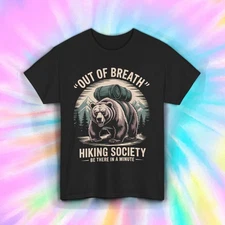 Out of Breath Hiking Society Shirt Funny Bear Camping Outdoors Hike Tee S-5XL