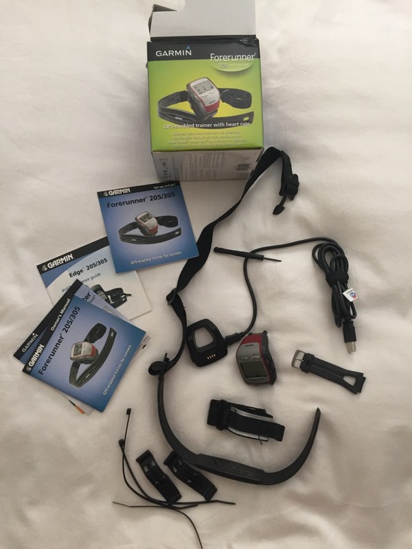 Garmin Forerunner 305 GPS Watch w/ Heart Rate Monitor, Charger, Box & Accessorie