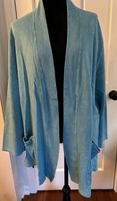 Jess & Jane Mineral Washed Open Cardigan Plus Size 3X Pleated Pockets Cotton EUC