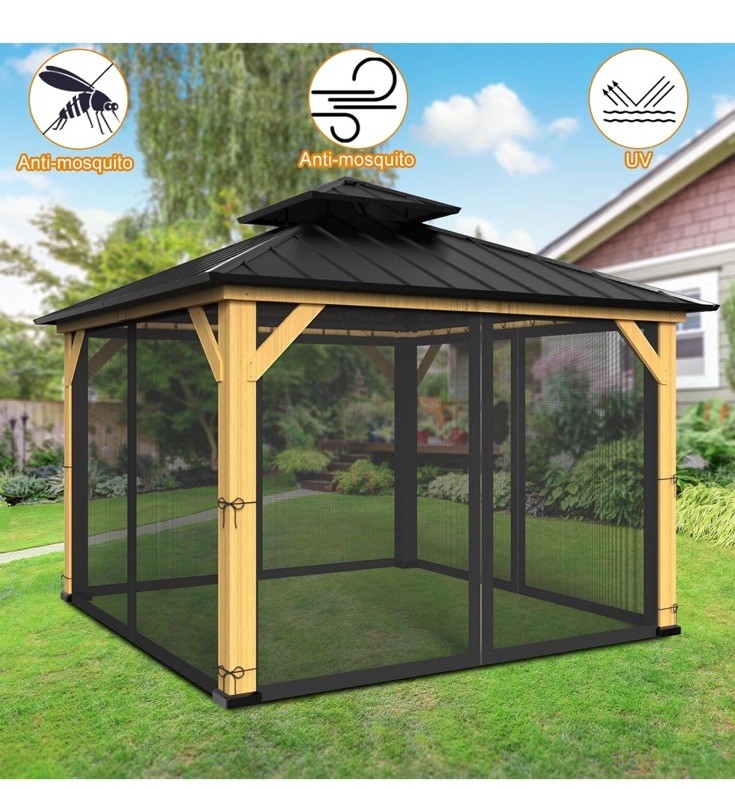 12x12 Ft Gazebo Netting Universal 4 Panel Mesh Screen Wall With Zipper