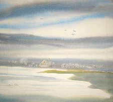 Orignal Watercolor Landscape, The Pear Orchard