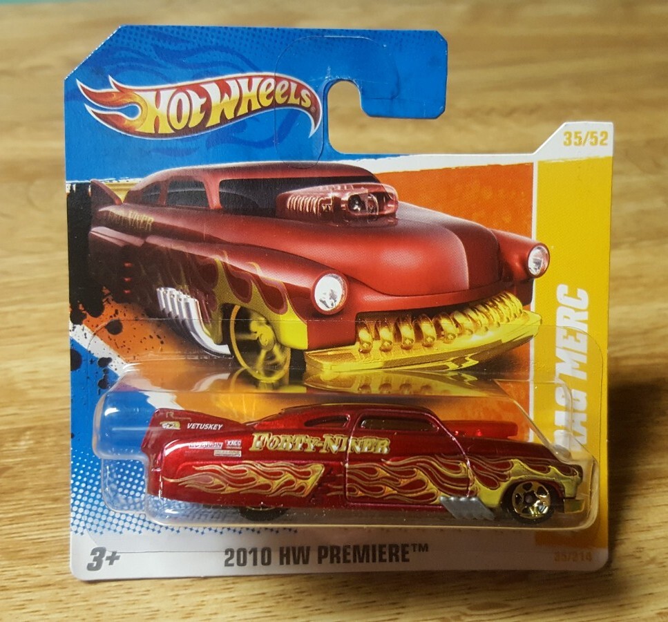 Hot Wheels '49 Drag Merc on Short Card Red with Flames 1:64