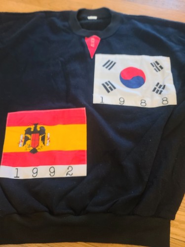 Sudadera Negra Vintage Banderas Olímpicas Cuello Redondo Talla L - Imagen 2 de 5
