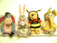 4 Disney Store Bean Bag Plush, Eeyore, Beaver, WINNIE THE POOH, Heffalump