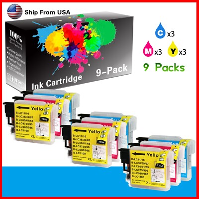 9-Pack LC61 Ink Cartridge LC-61 for DCP-375CW Printer (3Cyan,3Magenta,3Yellow)