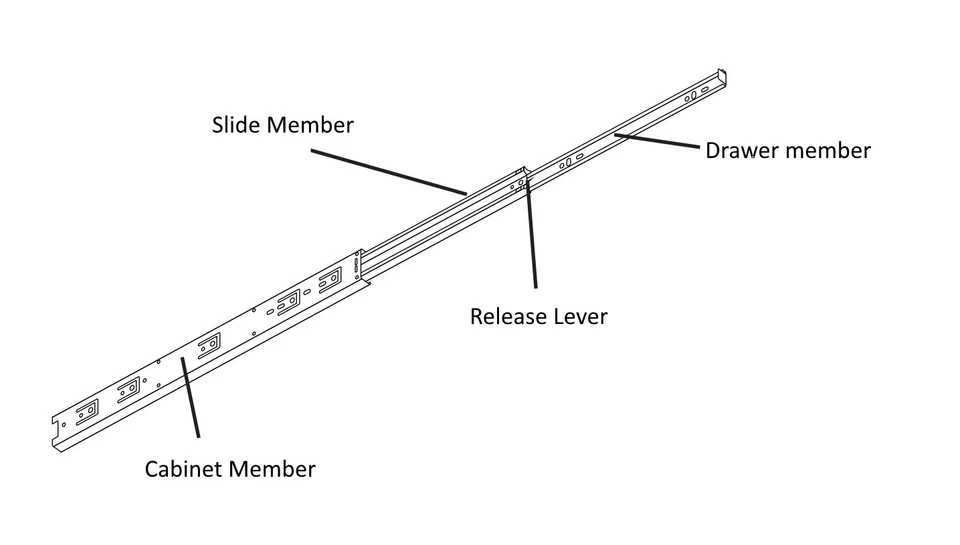 Cajón correderas de rodamiento de bolas de cierre suave extensión completa 12"-24" límite de peso de 100 lb Foto 3 de 4