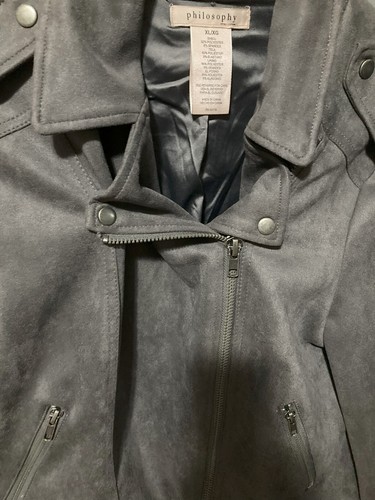 Philosophy Women Size XL Jacket Motorcycle Grey Zip Casual Chic Bomber - Picture 4 of 9