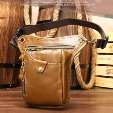 Mens Genuine Leather Waist Bag Adjustable Belt