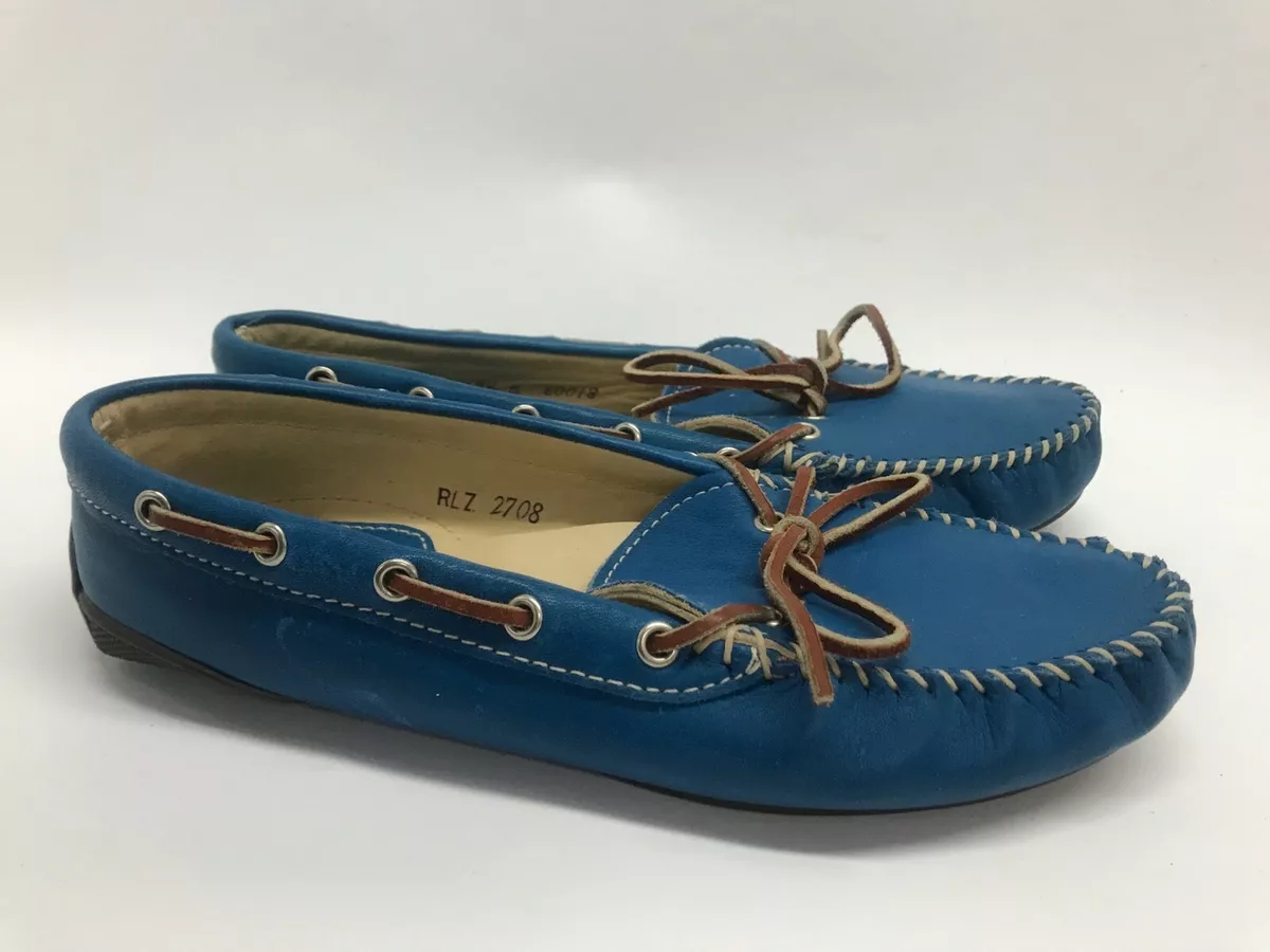 Vintage Ralph Lauren Loafer Slip on Mocassin Boat shoe BLUE made