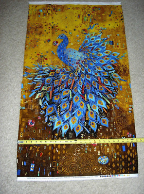 Peacock Peacocks Metallic Digital Durable Cotton Fabric CM3430 24'' Panel