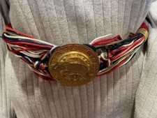 Vintage Women s Multi Cord Belt Large Gold Tone Elephant Medallion Size Small