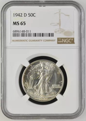 1942-D Walking Liberty Half Dollar MS-65 NGC - EXCEPTIONAL STRIKE - PQ!