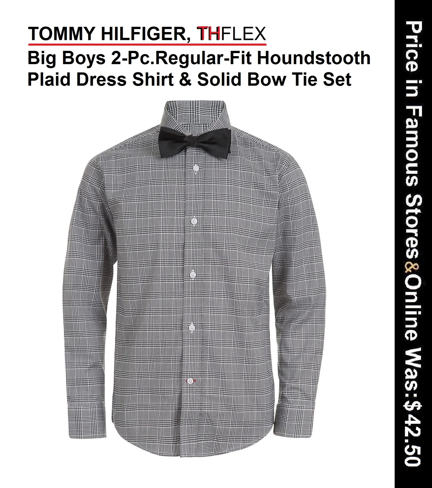 TOMMY HILFIGER Big Boys 2-Pc. Regular-Fit Dress Shirt & Solid Bow Tie Set,